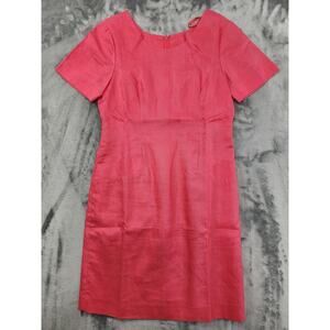 Vintage 90s Ellen Ashley Dress Womens 6 PETITE Linen Short Sleeve Sheath Pockets